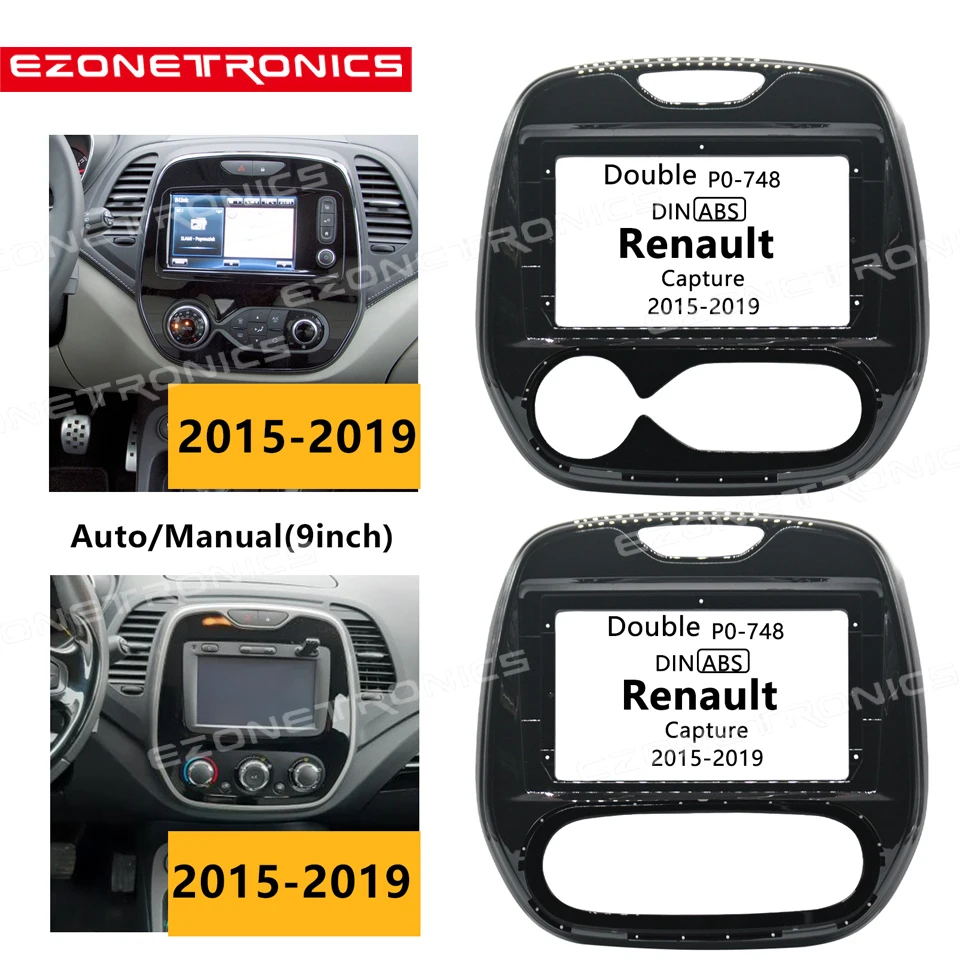 

1-2Din Car DVD Frame Plug Audio Fitting Adaptor Dash Trim Kits Facia Panel 9inch For Renault Capture 2015-2019 Din Radio Player