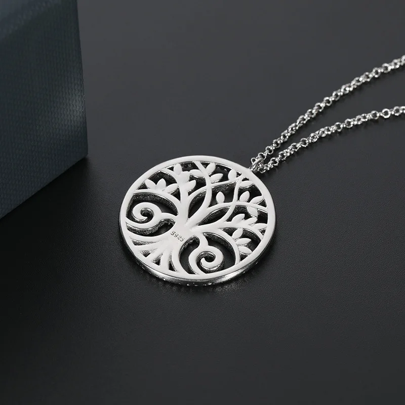 Простой полые Древо жизни женские ожерелья серебряного цвета циркон мама