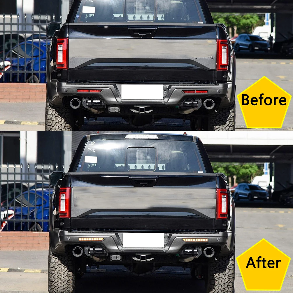 2 Pieces Turn Signal Yellow Car LED Rear Bumper Lights 4 Functions Tail Brake Lamp for Ford Raptor F-150 2016 2017 2018 | Автомобили и