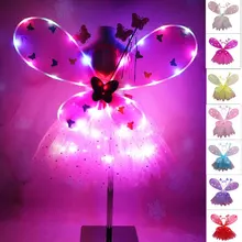 EDCRFV Women Girls Cute Role Playing Flashing Wing Tutu Skirt LED Glow Headband Fairy Stick Christmas Halloween Cosplay Costume