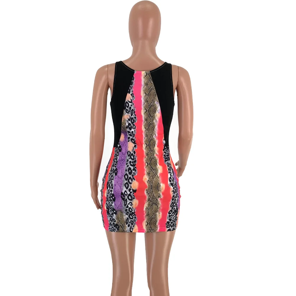 

2020 Woman Dress Fashion Newest Slim Sexy Zipper V-Neck Leopard