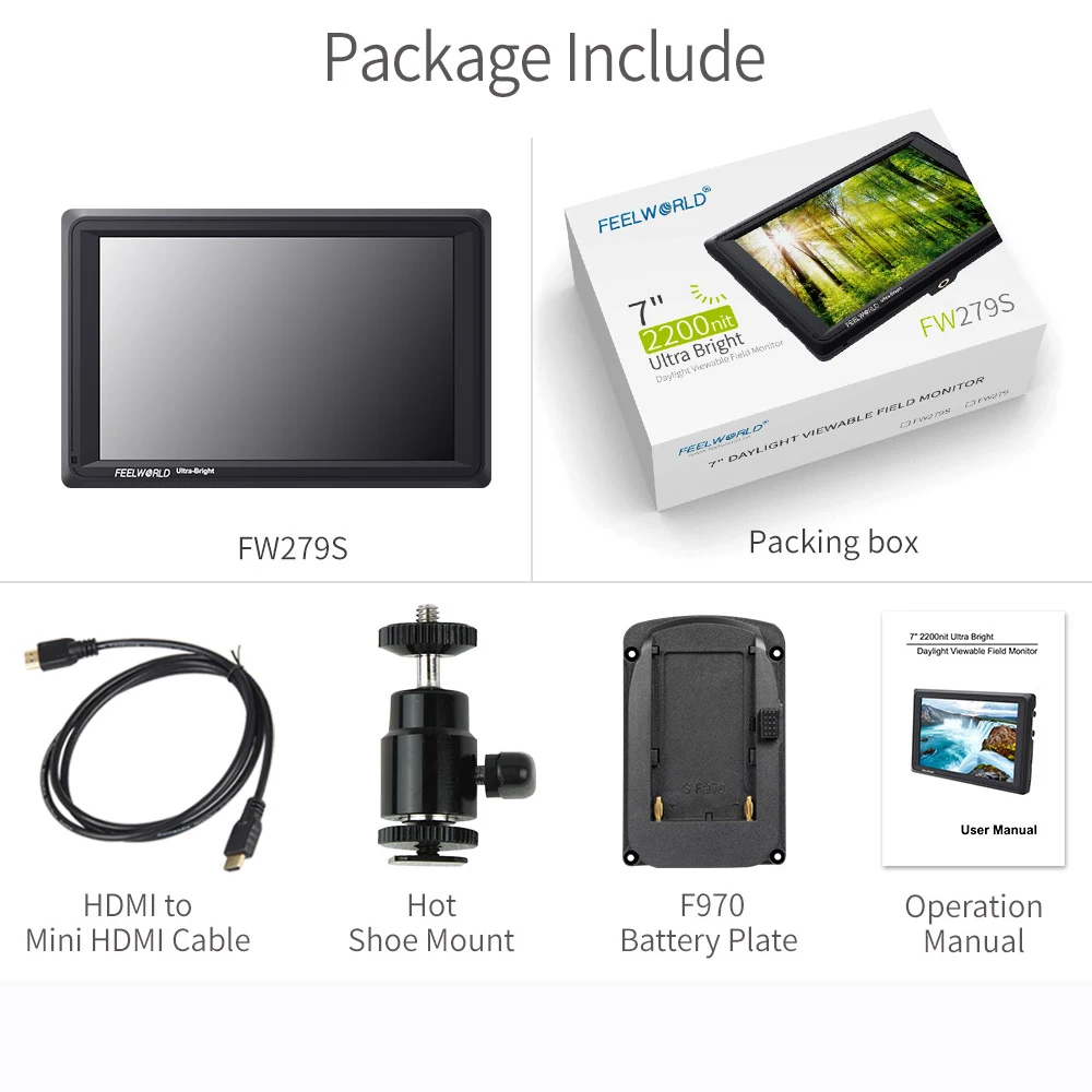 Standard FW279S FEELWORLD FW279S 7 дюймов ips 2200 нит 3G-SDI 4K HDMI камера полевой монитор 1920X1200 DSLR монитор для съемки видеофильмов - Цвет: Standard FW279S