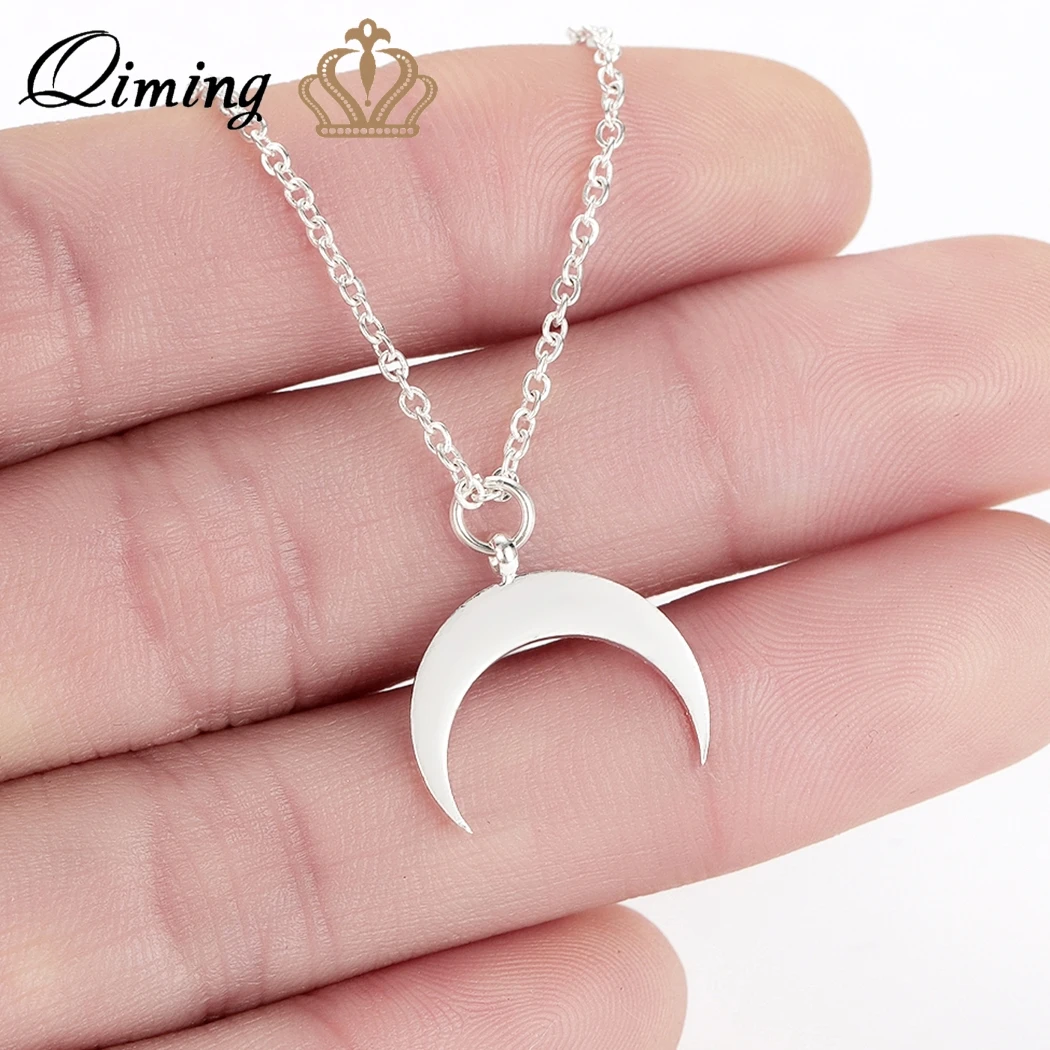 Женское Ожерелье QIMING в форме полумесяца модное милое ожерелье золотистого цвета
