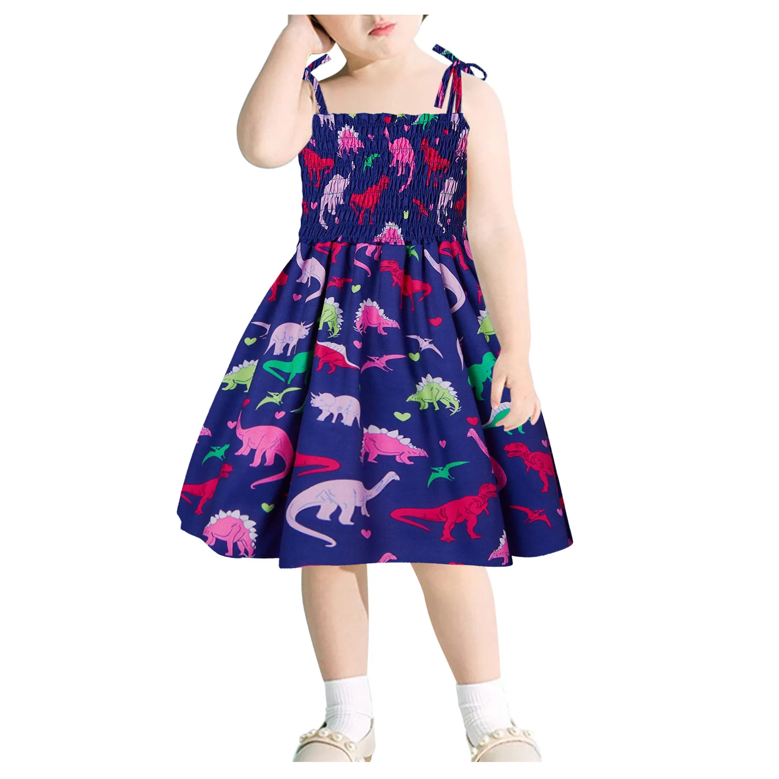 

Kawaii Dinosaur Sling Dress Toddler Kids Girls Princess Dress NEW Summer Sleeveless Beach Baby Cute Strap Mini Robe Skirt платье