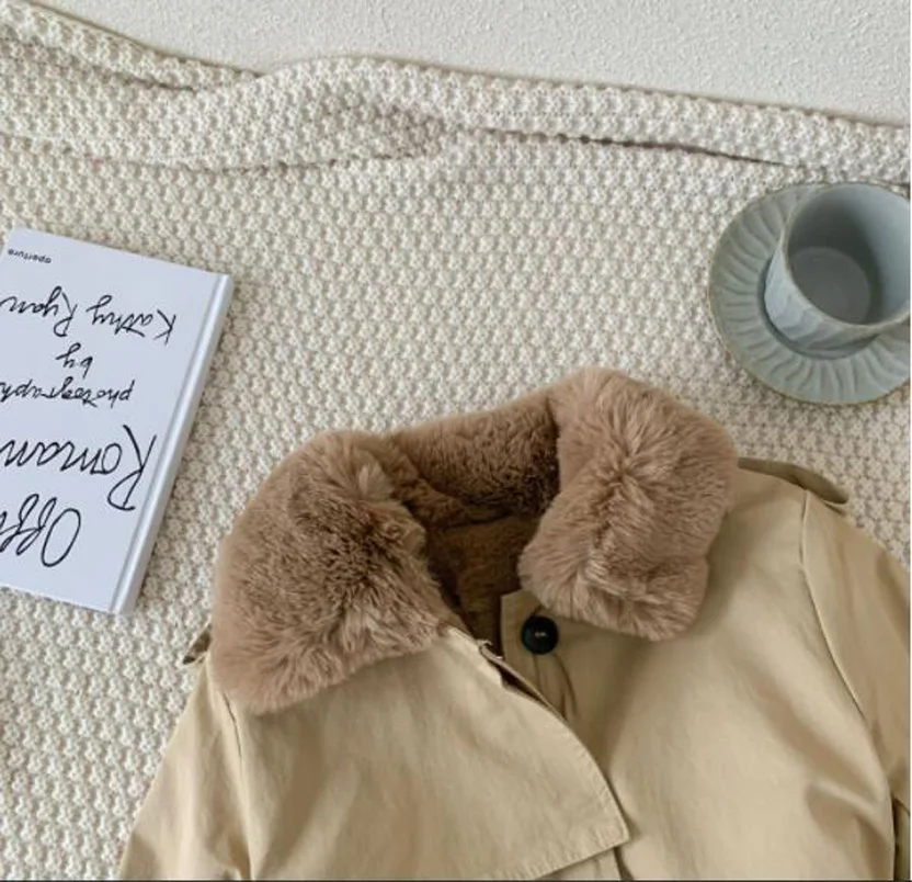

Cultiseed Girls Autumn Winter Thicken Warm Trench Outerwear Coats Children Kids New Single Breasted Jackets Tops With Bow Belt