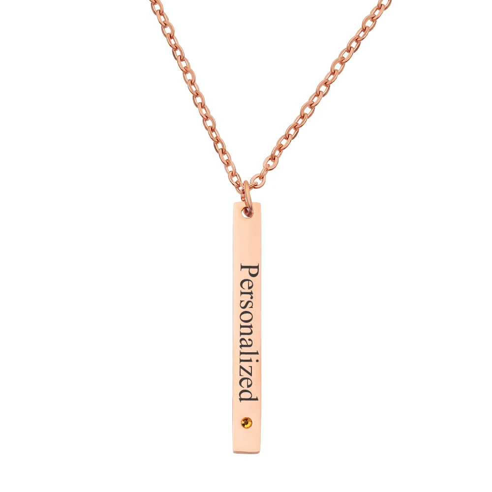 Персонализированные пользовательские брусковая заготовка месяц кристалл кулон ожерелья из нержавеющей стали пользовательское имя пластины ожерелье выгравированное имя чокер - Окраска металла: rose gold