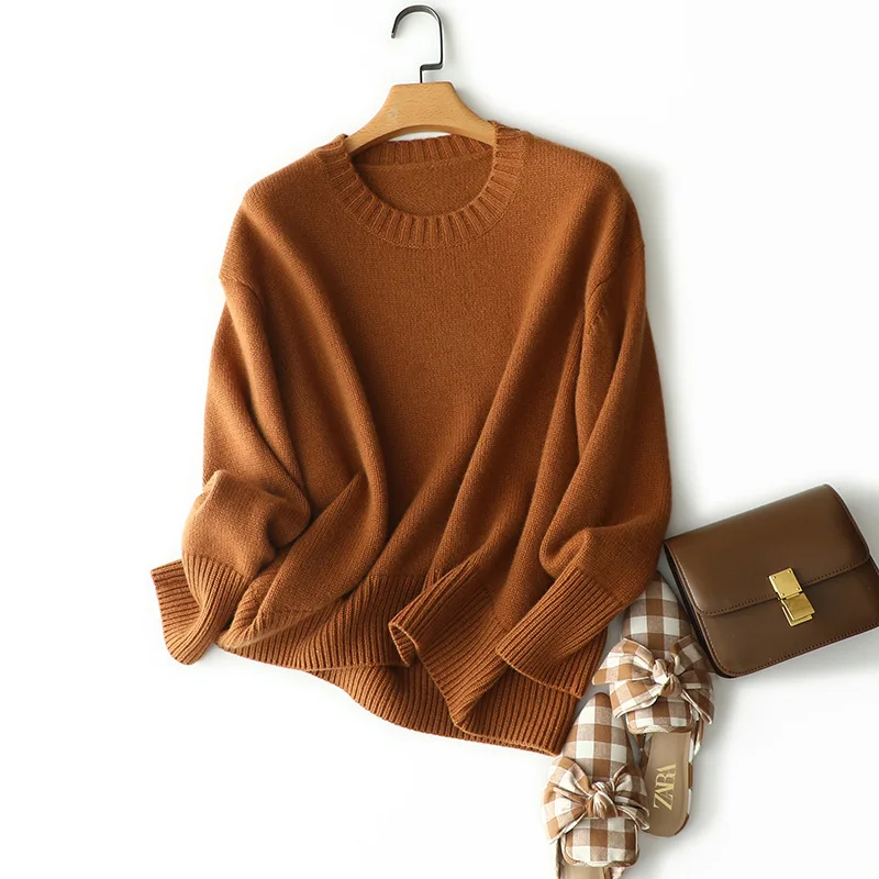 

Shuchan 30% Cashmere 70% Wool Knitted Sweater Women Winter High Street Loose Thick Solid Womens Knit Pullover Autumn