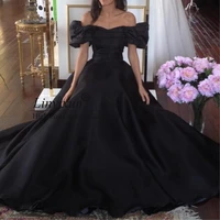 charming black a line long prom dresses sexy off the shoulder puff sleeve formal evening dress for special occasion custom made