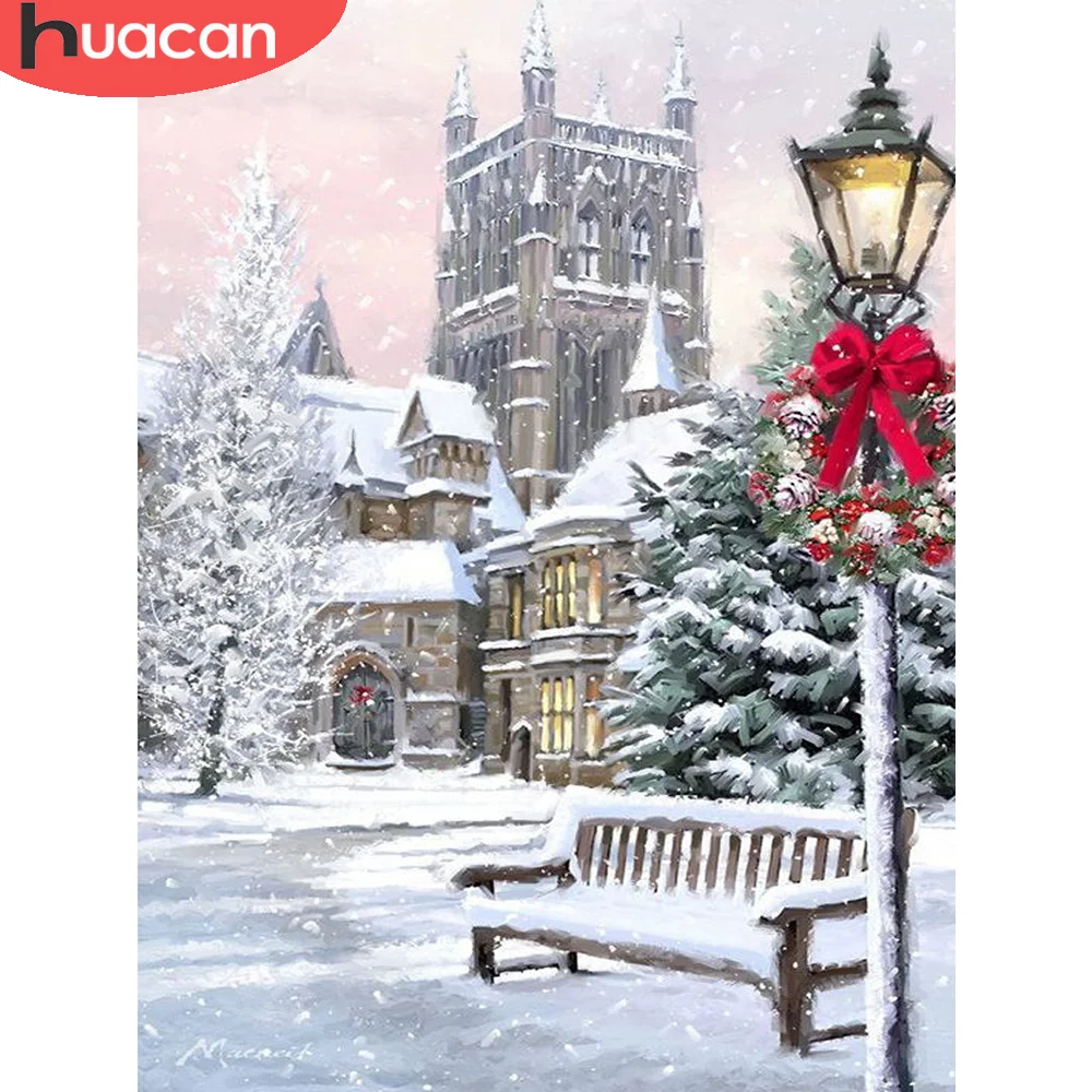 HUACAN полностью квадратная круглая Алмазная картина дом Бриллиантовая вышивка