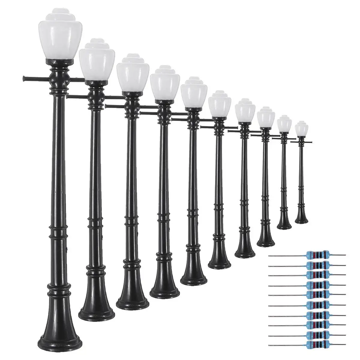 

NEW 10Set LCX04 Model LED Street Light Lamppost HO Scale LEDs W/Resistors for Model Park Scenery Decorations