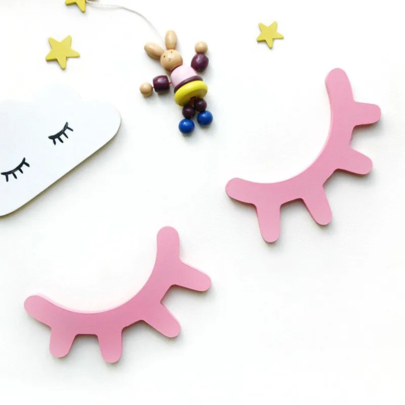 2PCS Wooden 3D Cute Sleepy Eyes Eyelash Pattern Wall Sticker DIY Kids Room Living Decoration Baby Nursery Art | Дом и сад