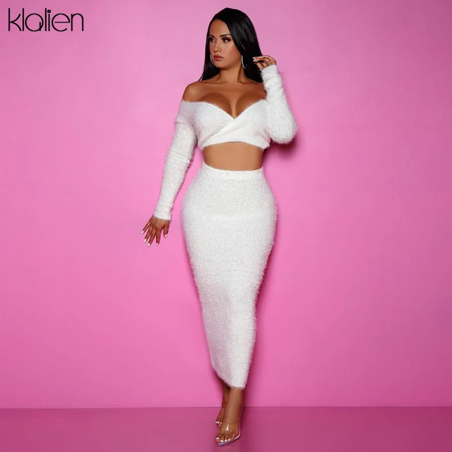 KLALIEN женская сексуальная юбка без бретелек с длинным рукавом + облегающая осень