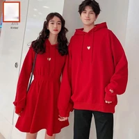 matching couple hoodies sweatshirts hot sales male female lovers clothes holiday valentines date casual loose hoodie dress red
