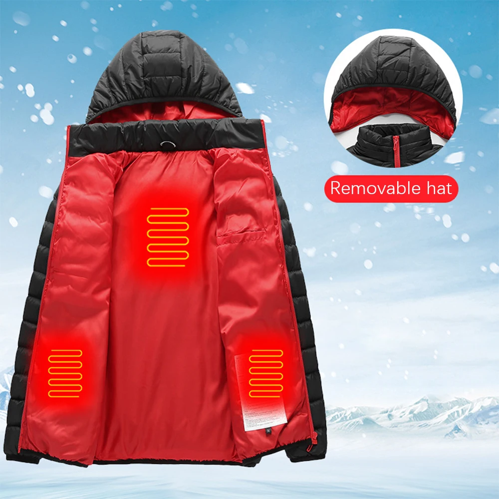 

Electric Heated Jackets Vest 3 Areas Cotton Outdoor Coat USB Electric Heating Hooded Winter Thermal Warmer Jackets Winter