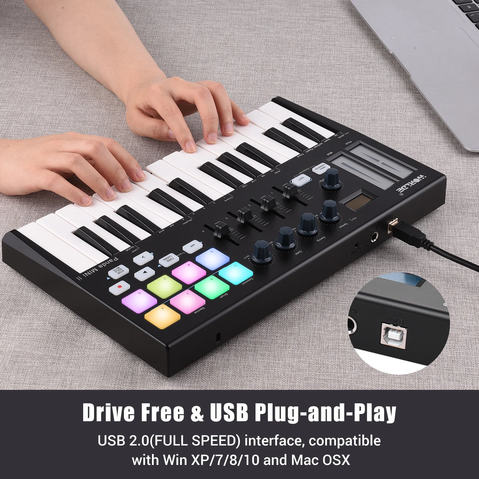 WORLDE Panda MINI II 25 клавиш USB MIDI контроллер клавиатуры с 8 RGB Подсветкой | Спорт и