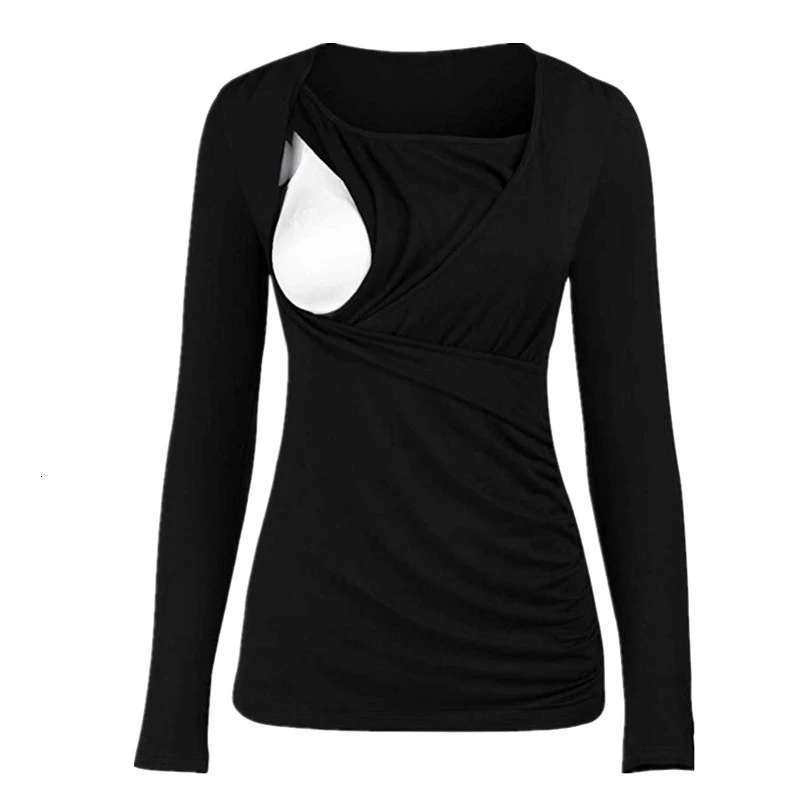 Spring Autumn Women Nursing Top Ruched Side-Shirred Maternity Clothes Breastfeeding Long Sleeve Shirt Pregnancy Clothing | Мать и ребенок