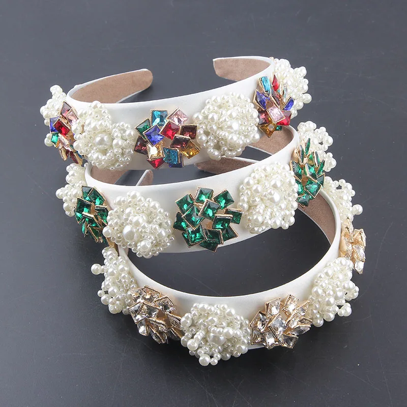 

New Baroque Color Rhinestone Pearl Flower Personality Hair Hoop Ladies Party Street Traveling Hair Accessories 905