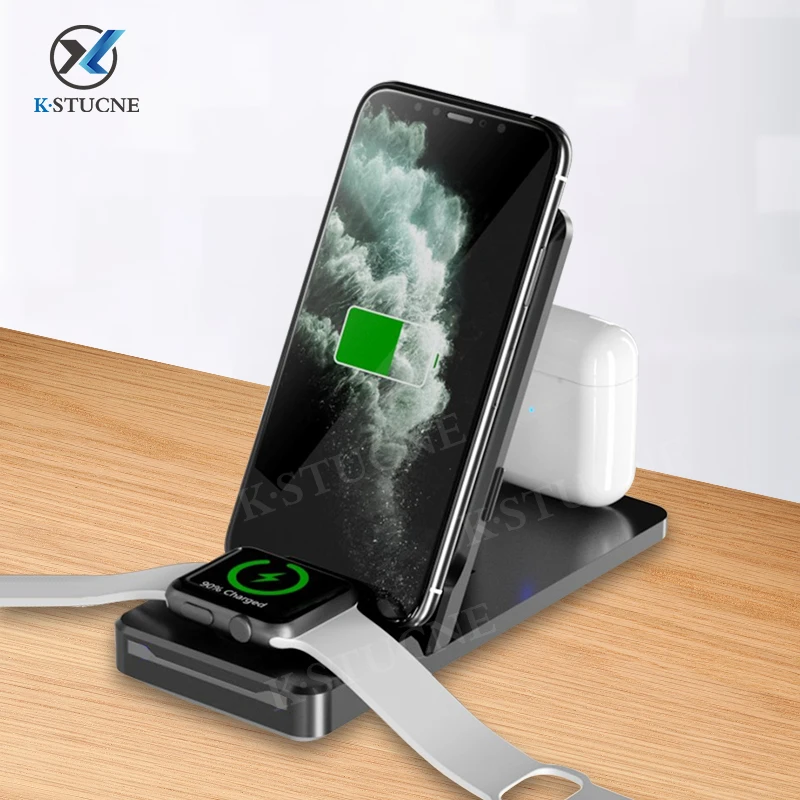 

KSTUCNE 15W 3 in 1 Qi Wireless Charger Stand For iPhone 11 XS XR X 8Plus AirPods Pro Charge Dock Station For Apple Watch 5 4 3 2
