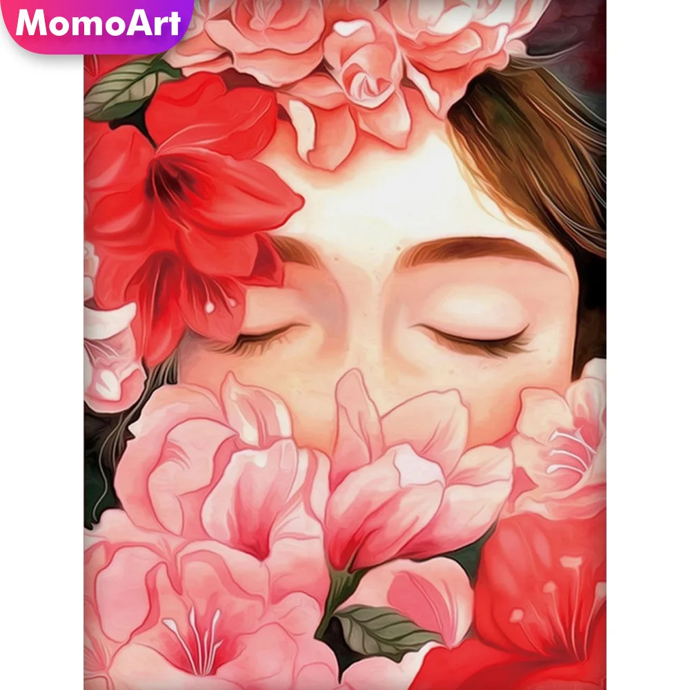 

MomoArt Diamond Embroidery Girl Full Drill Square Diamond Painting Portrait Cross Stitch Mosaic Flower Rhinestone Handmade Hobby