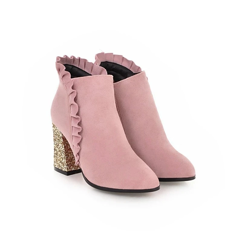 Big Size boots women shoes ankle for ladies Lace side zipper sequined heel | Обувь