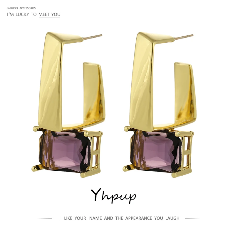 Стильные серьги гвоздики Yhpup с фиолетовыми кристаллами очаровательные