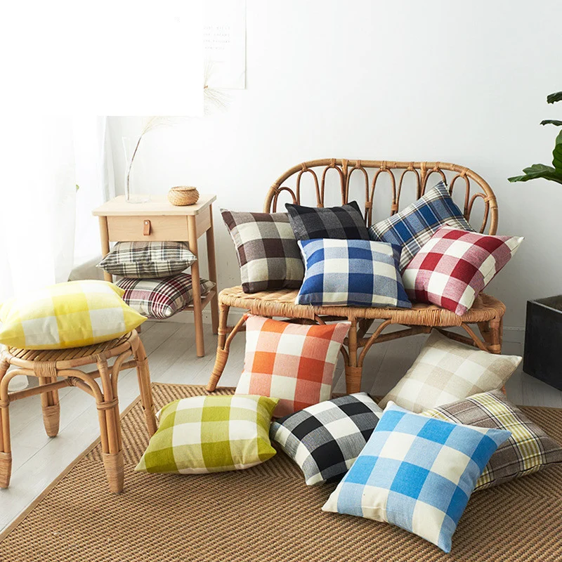 Классический льняная подушка в клетку для стула Обложка Home Decor автомобилей