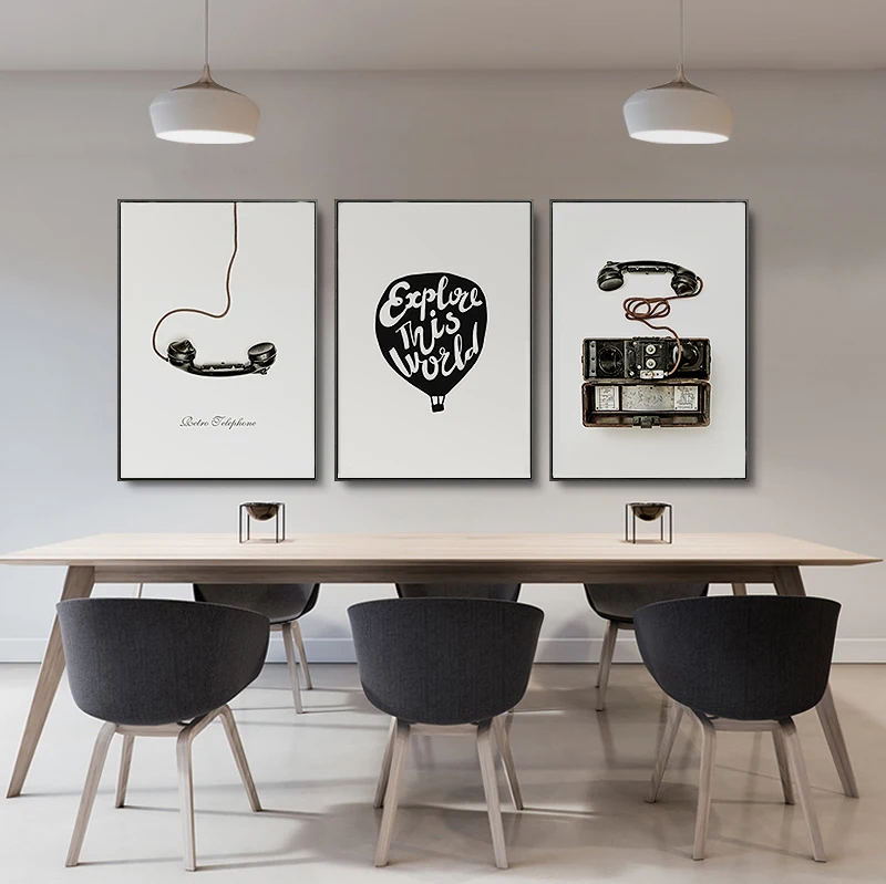 

Nordic Vintage Phone Wall Art Canvas Painting Posters Prints Black White Picture for Living Room Morden Home Decor No Frame