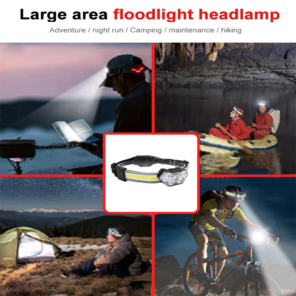 USB Rechargeable LED Headlamp Super Bright COB 6 Kinds of Light Modes Waterproof High Hardness Ultra-bright Portable Headlight | Лампы и