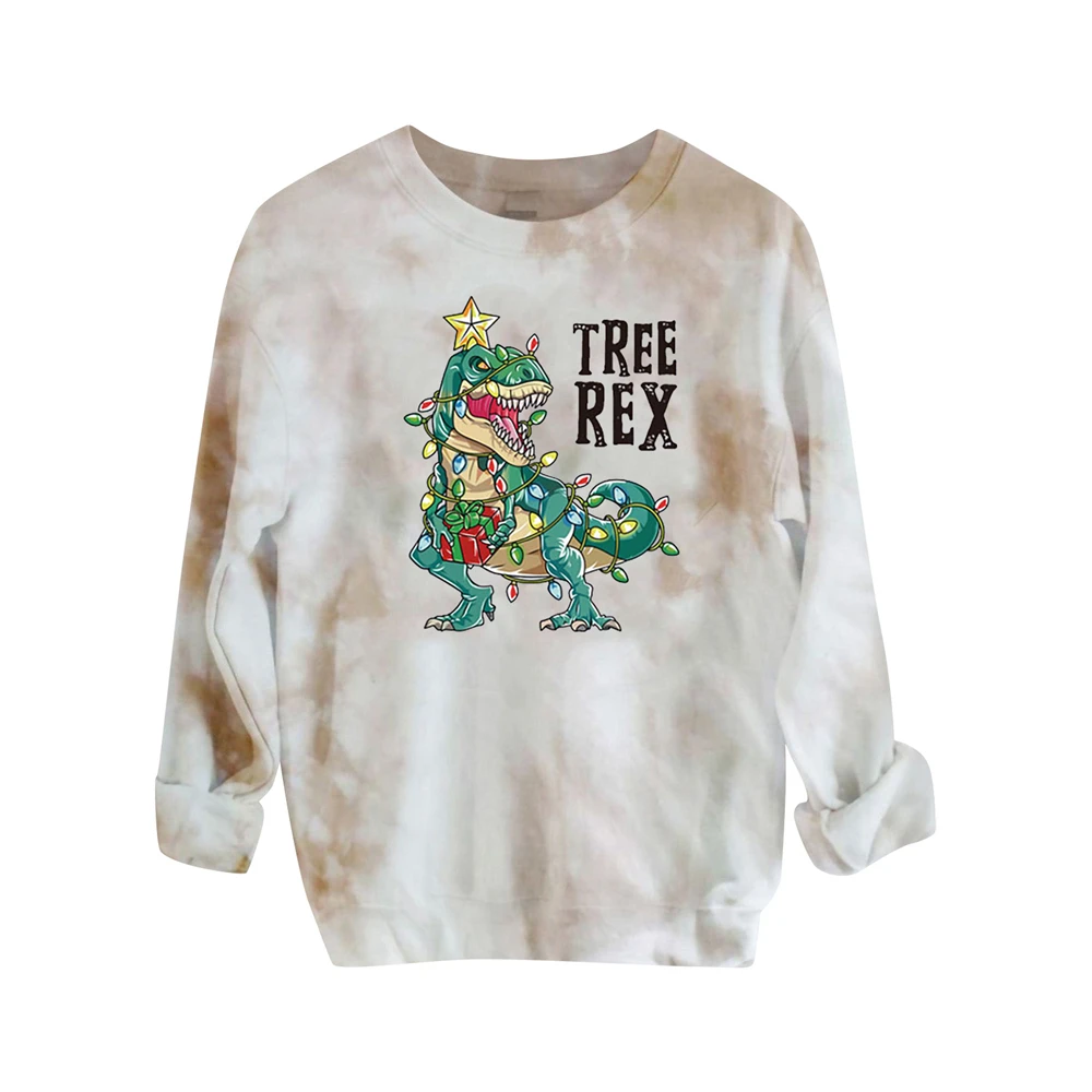 

Повседневный модный Рождественский пуловер Tie-dye, осенне-зимний Свободный свитшот, Женский Топ с длинным рукавом и круглым вырезом, женские ...