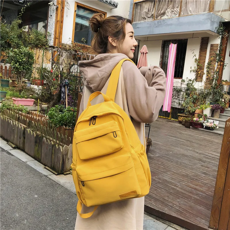

Casual Big Canvas Backpack for Women Ladies Solid Color Large School Travel Bag Girls Letter Shoulder Bags Colorful Knapsack New