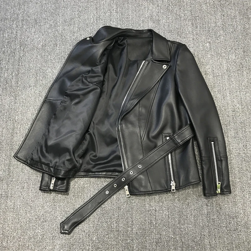 

abrigo coat womens'clothes mujeres slim natural real leather jacket sashes 2021 new fashion streetwear zipper decoration