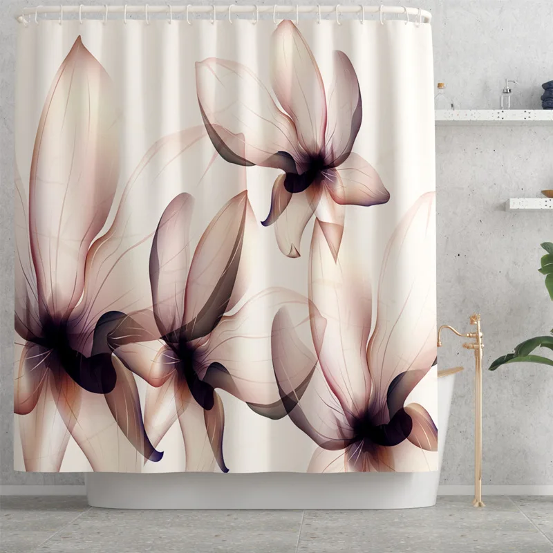 Занавеска для душа в ванную комнату нескользящая шторка с красивыми цветами