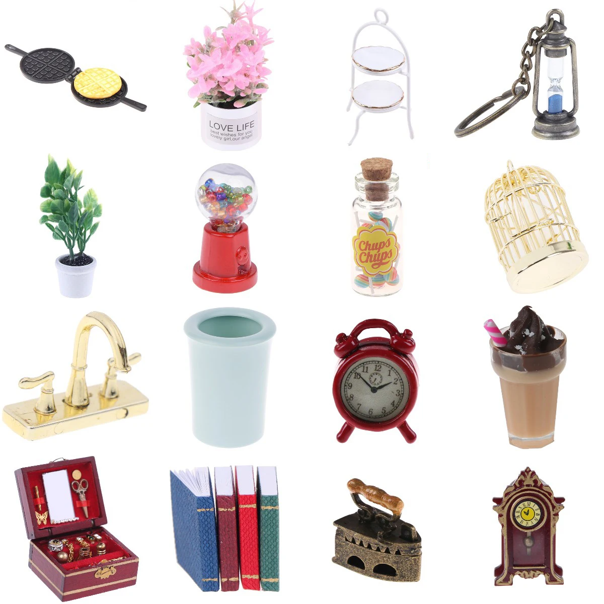 

Зеленый кукольный домик в горшке с растениями, корзина для мусора, бутылка для конфет, часы с молоком, часами, кукольная мебель, игрушки, укра...