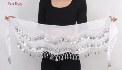 2 Belly Dance Waist Цепочка хип-шарф шифон трехслойная волна золотая монета талия Индия начинающий танец цепочка талии - Цвет: 2