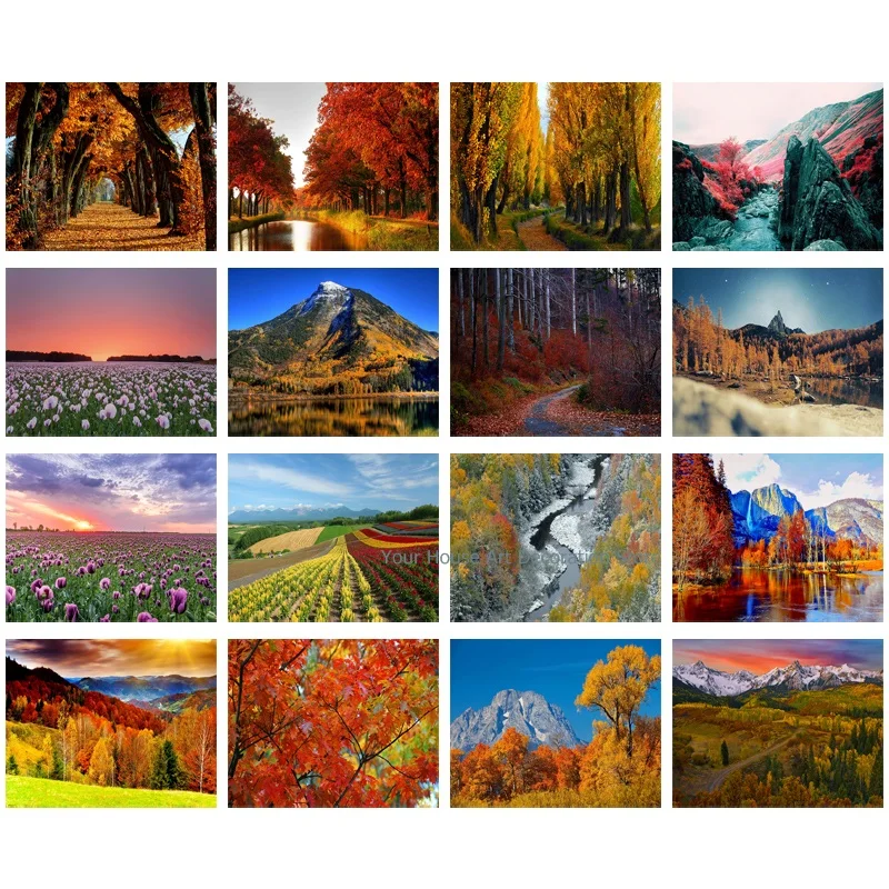 

5D Diamond Painting Autumn Scenery Red Maple Leaf Sequoia Diy Round Full Diamond Embroidery Kit Landscape Home Decoration