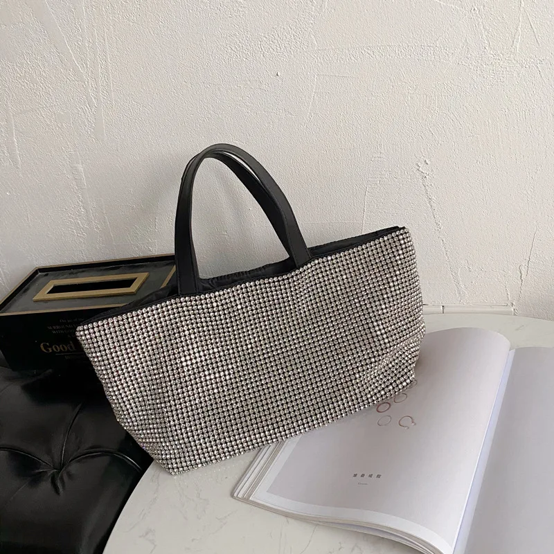 

Luxury Diamond Large Capacity Black and Silver Purses and Handbags for Women 2021 Tote Bag Designer Bag Ladies Shopping Bag