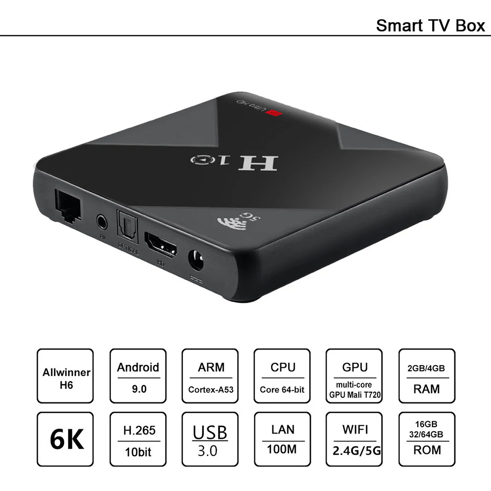 ТВ приставка H10 на Android 9 0 4 + 64 ГБ ядра 6K Wi Fi|ТВ-приставки и медиаплееры| |