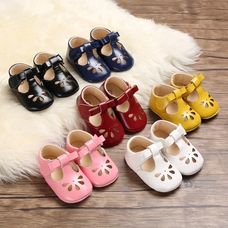 

2020 Retro Newborn Infant Baby Girls Shoes Autumn New Prewalker Non-slip Hollow Princ Summer PU Leather Shoes 0-18M