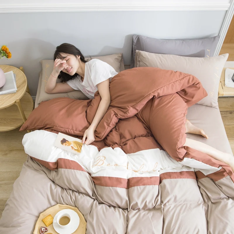 

Modern Blue Bedding Set Color Blocking Matching Duvet/Quilt Cover Flat/Fitted Sheet King Adult Fashion Bedclothes Home textile