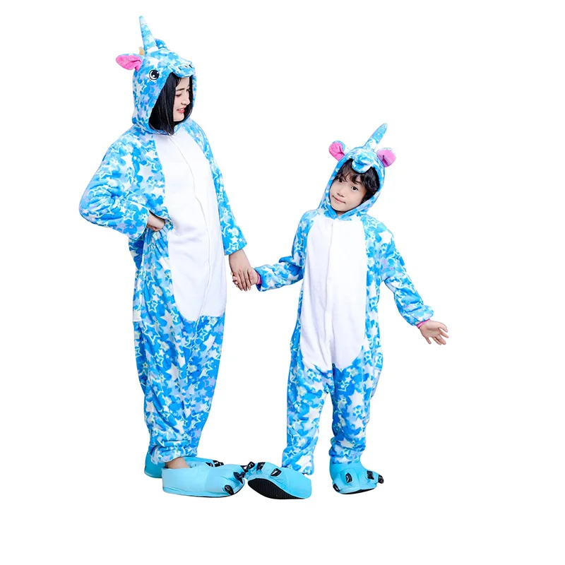 

2020 autumn winter warm ocean blue family dress handsome casual cartoon set doll children's clothing Animal Unisex Adult Flannel