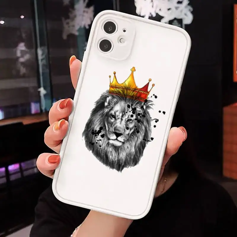 

Ferocious animal lion Phone Case For iPhone 12 11 Mini Pro XR XS Max 7 8 Plus X Matte transparent White Cover