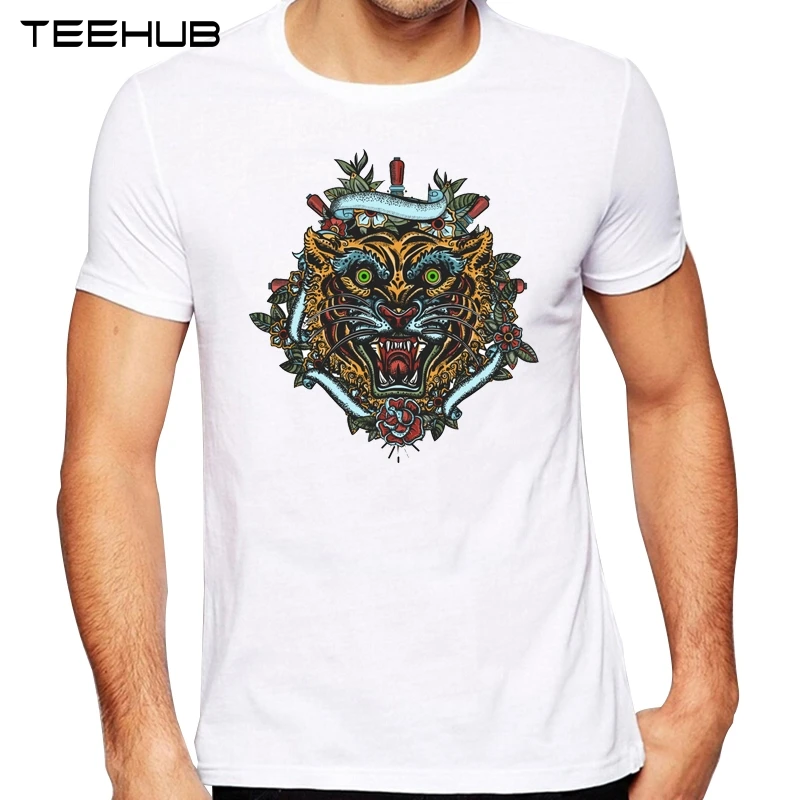 TEEHUB Мужская Новая мода Тигр Старый Школьный Дизайн татуировки с коротким рукавом