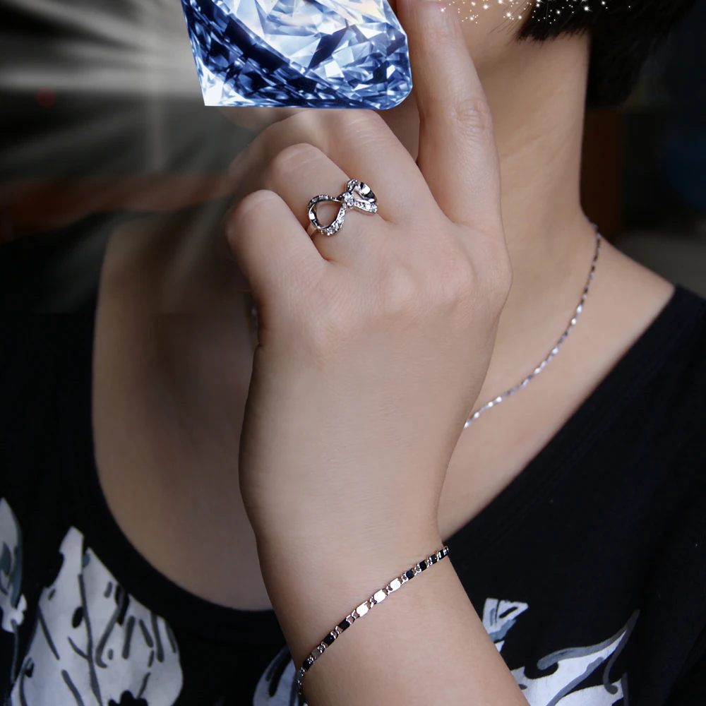925 Sterling Silver Jewelry Korean Version of The Simple Fashion Shiny Zircon Bow Ring for Women Female Charming | Украшения и
