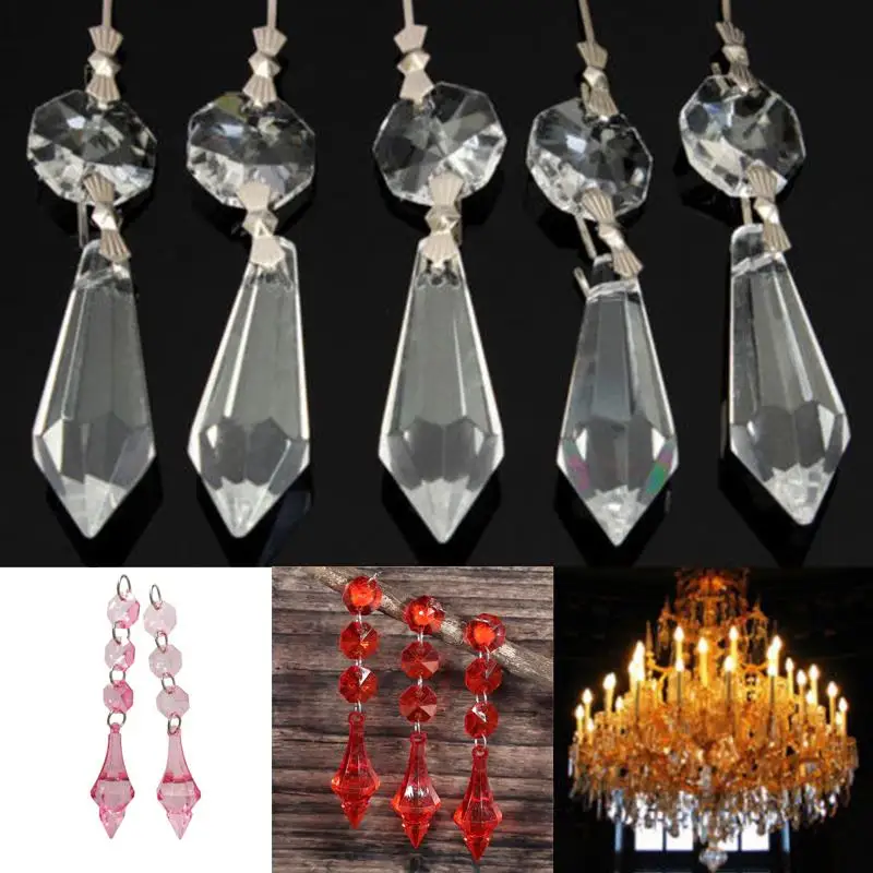 

10Pcs/Pack Chandelier Octagonal Bead Crystal Lamp Pendants Decoration Parts DIY