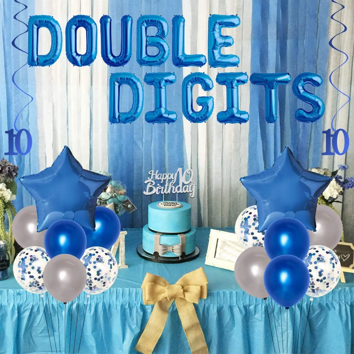 Decoraci&oacute;n de 10 &deg; cumplea&ntilde;os para ni&ntilde;os y ni&ntilde;as, cartel de globos de aluminio azul, suministros de cumplea&ntilde;os para 10 a&ntilde;os-1