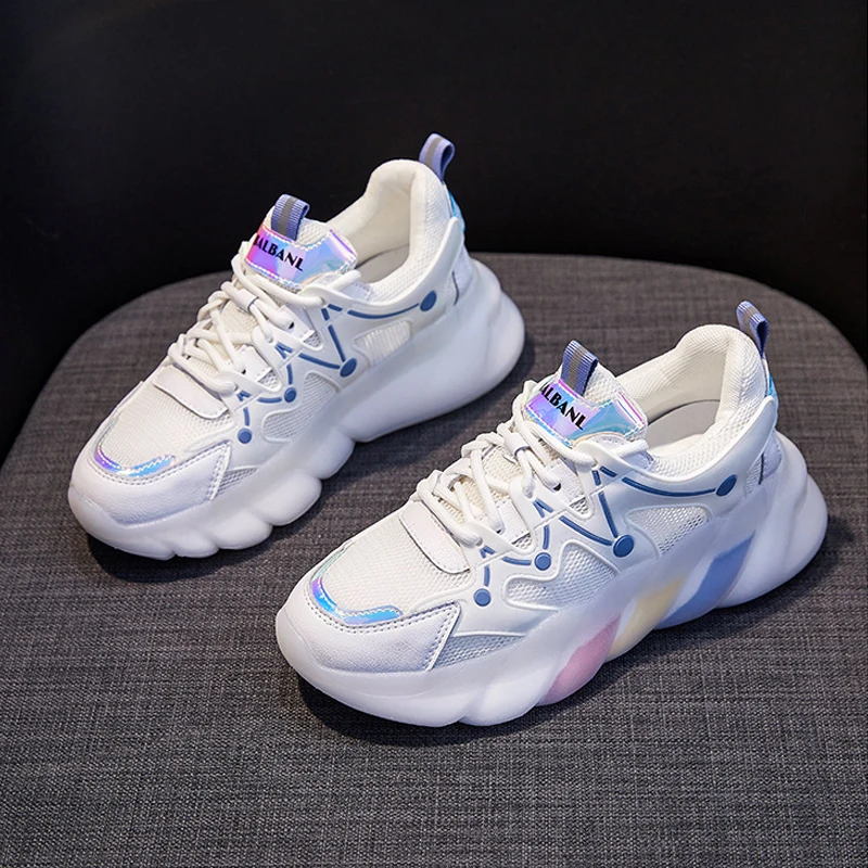 

2021 Summer New Mesh Shoes Women Lace Up Platform Running Sneakers Woman Round Toe Non Slip Sneaker Fashion Womens Travel Shoe