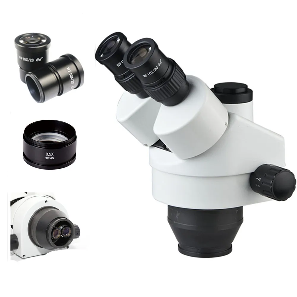 

7X-45X Trinocular Stereo Zoom Microscope Head with One Pair 10X Eyepieces and 0.5X Auxiliary Objective