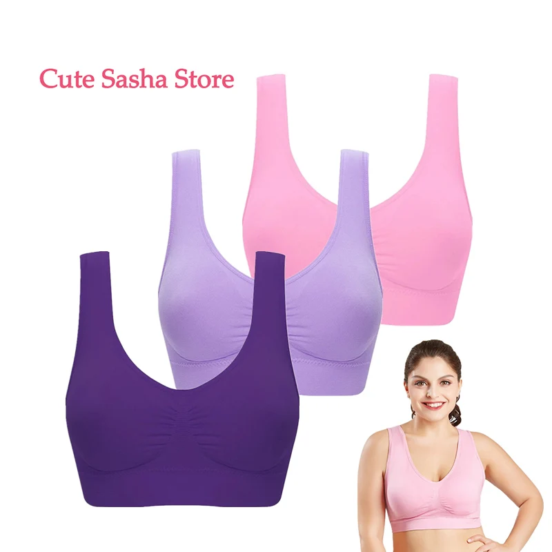 

3PCS/1PC Women Active Bra 5XL 6XL Seamless Bra With Pads Big Size Bralette Push Up Brassiere Vest Wireless Pink Purple