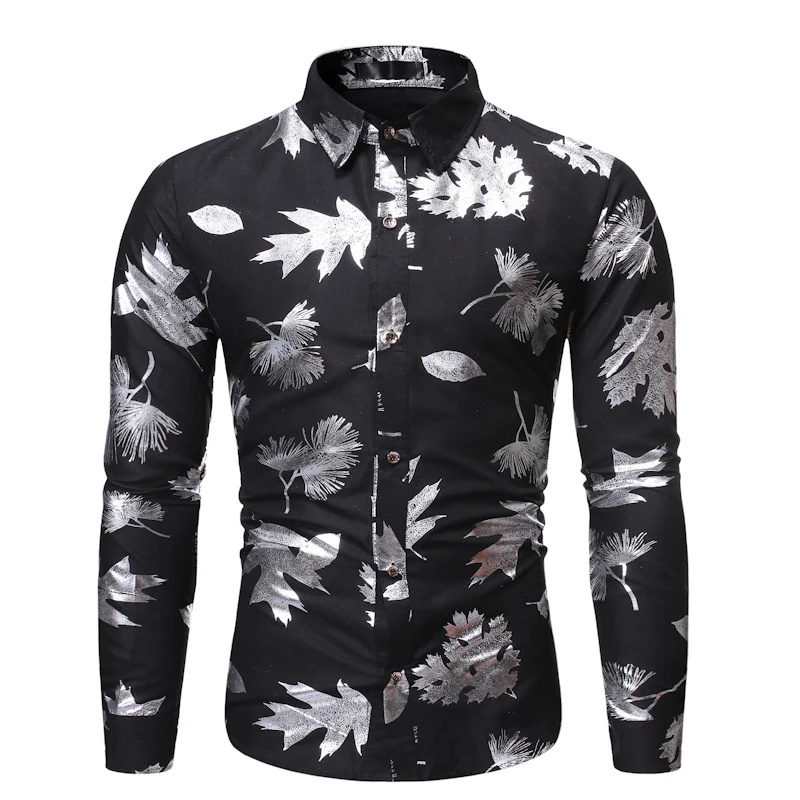 

2019 New Fashion Versatile Bronzing Casual Shirt Lapel Men's Long Sleeve Maple Leaf Flower Shirt Tx30-p35 Combination