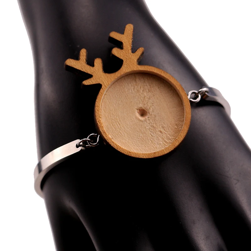 

Fit 25mm Christmas Deer Blank Wood Cabochon Stainless Steel Bracelet Base Settings Diy Cuff Bangle Bezel Trays Jewelry Making